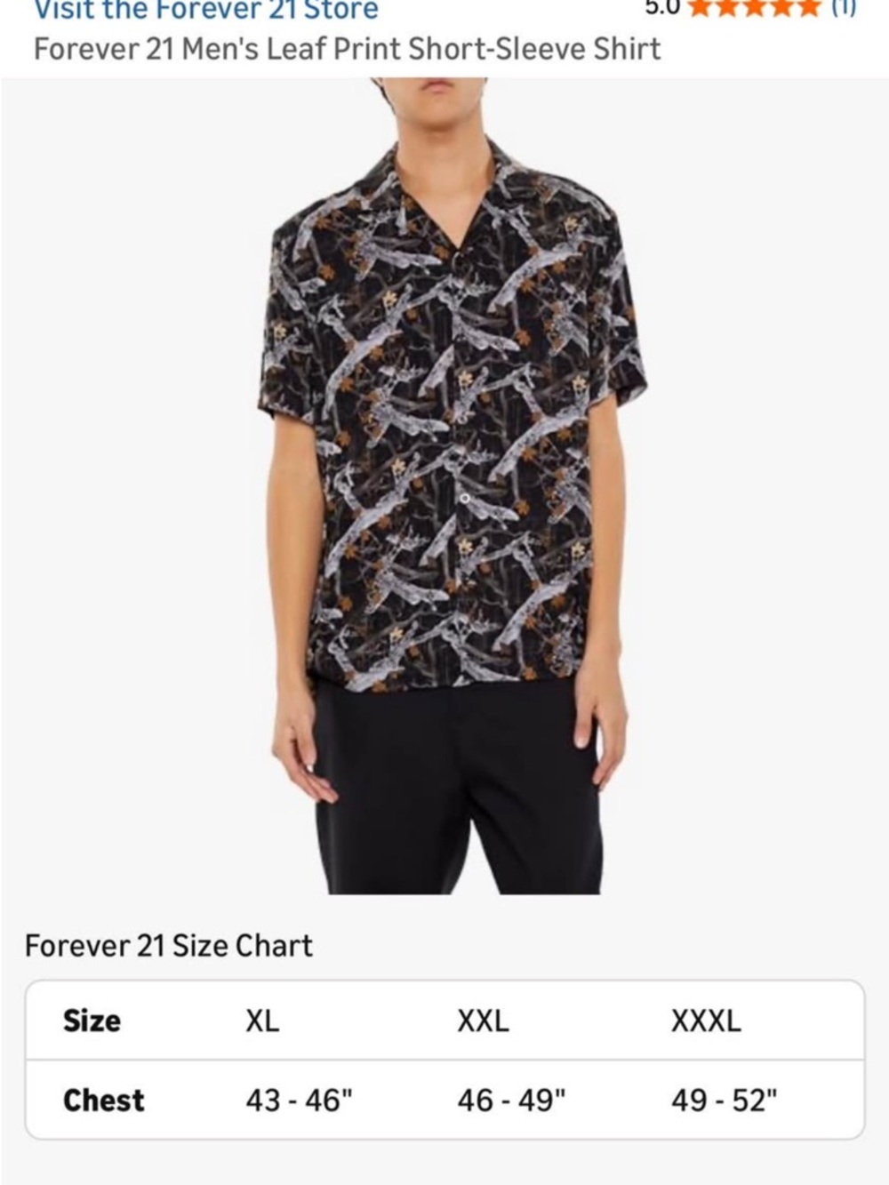XXL Forever 21 Black Leaf Print Short-Sleeve Camp Shirt